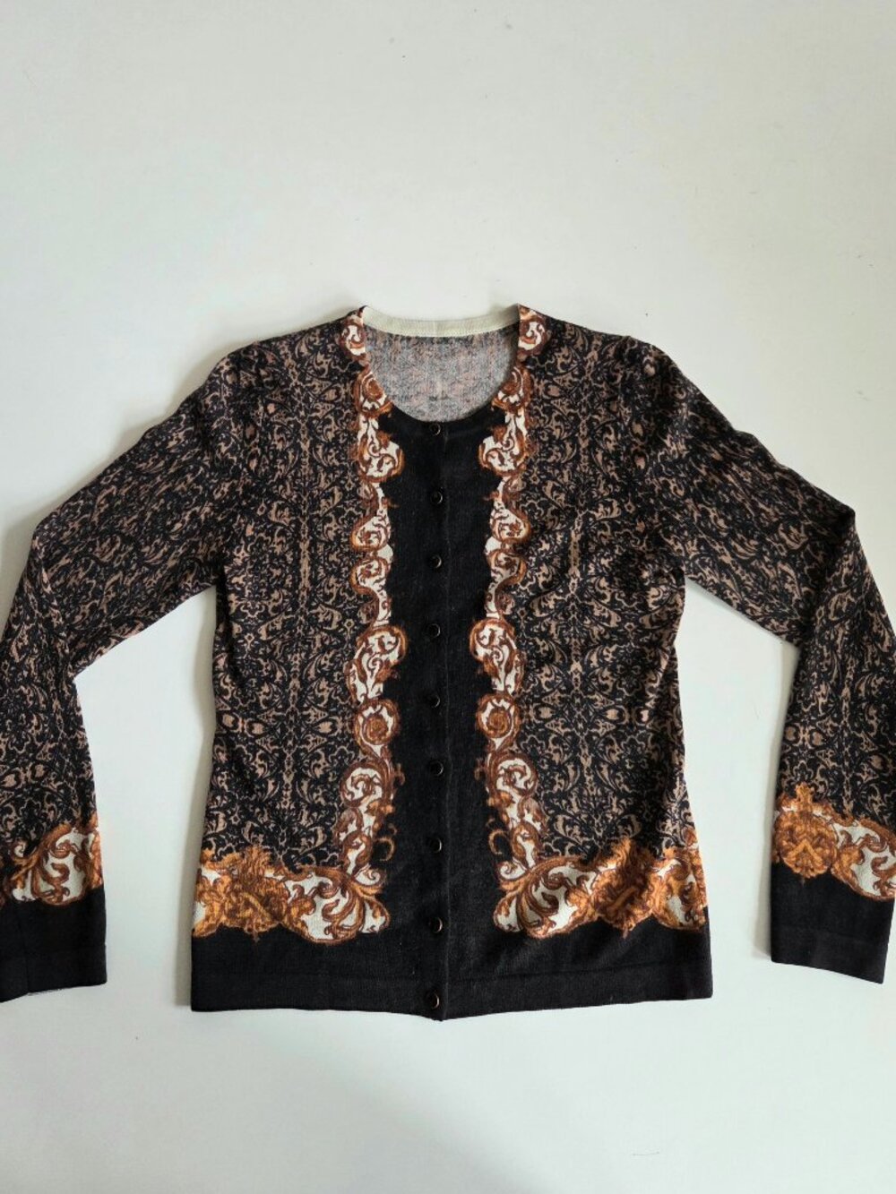 100% Merino Wool Brown Floral Cardigan